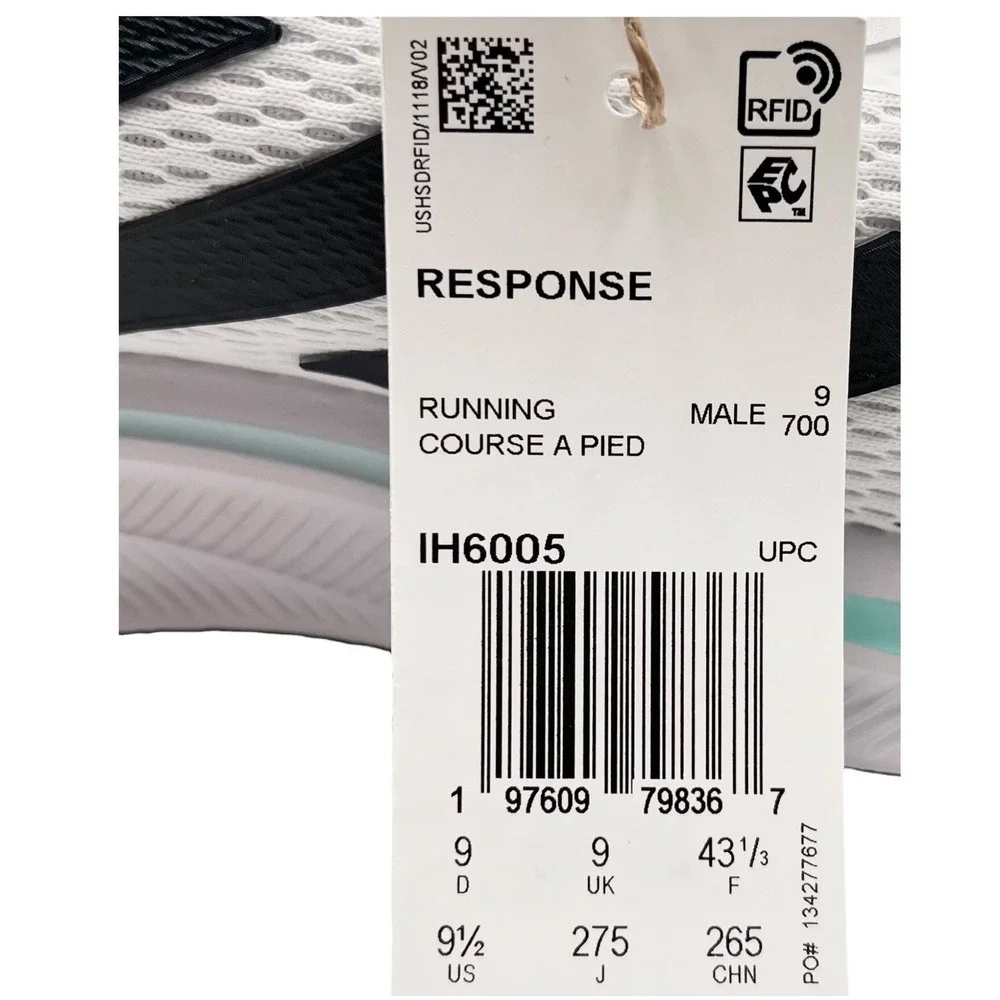 adidas Mens Response Athletic Running‎ Shoe Size 9.5 White/Aurora Ink/Flash Aqua